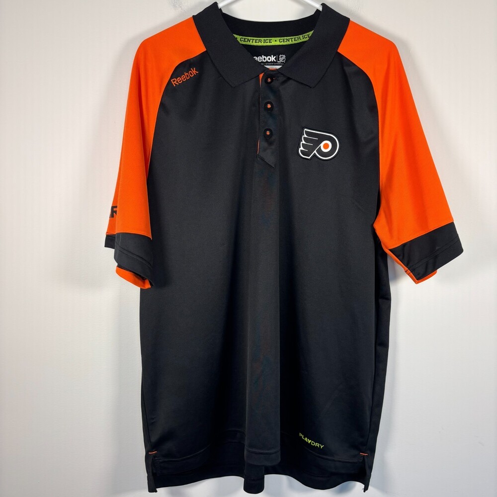 NHL Philadelphia Flyers Short Sleeve Polo Mens XL Black Orange Performance